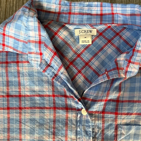 Women’s Plaid J Crew Button-Up Shirt - Blue and Red- Size Medium - Picture 2 of 5